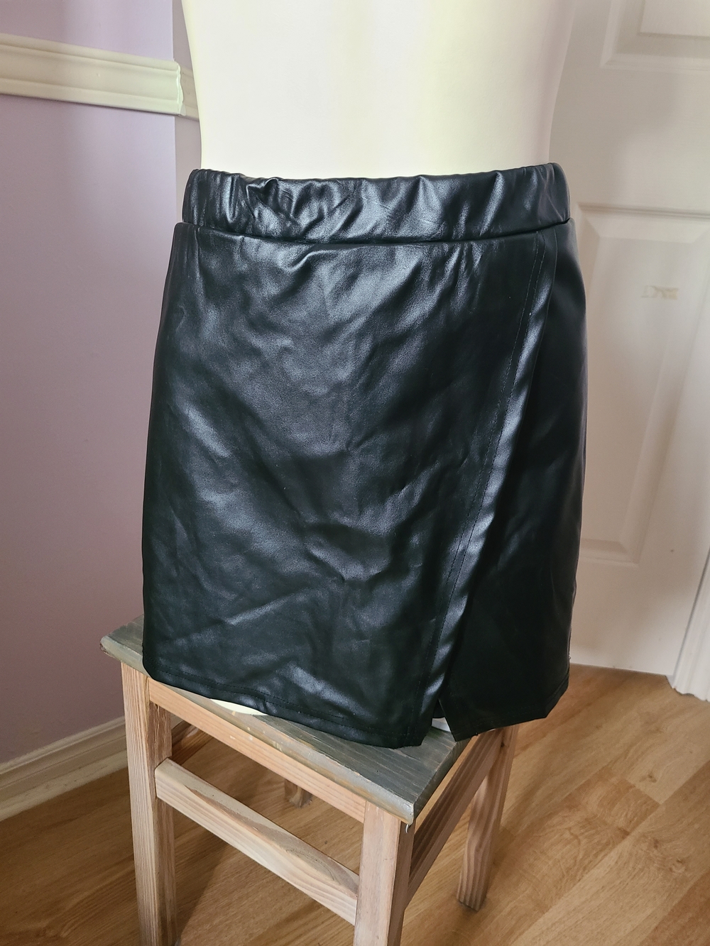 Boohoo Black Faux Leather Mini Skort